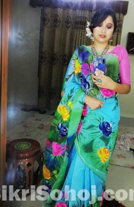 Half Silk Saree With Hand Print